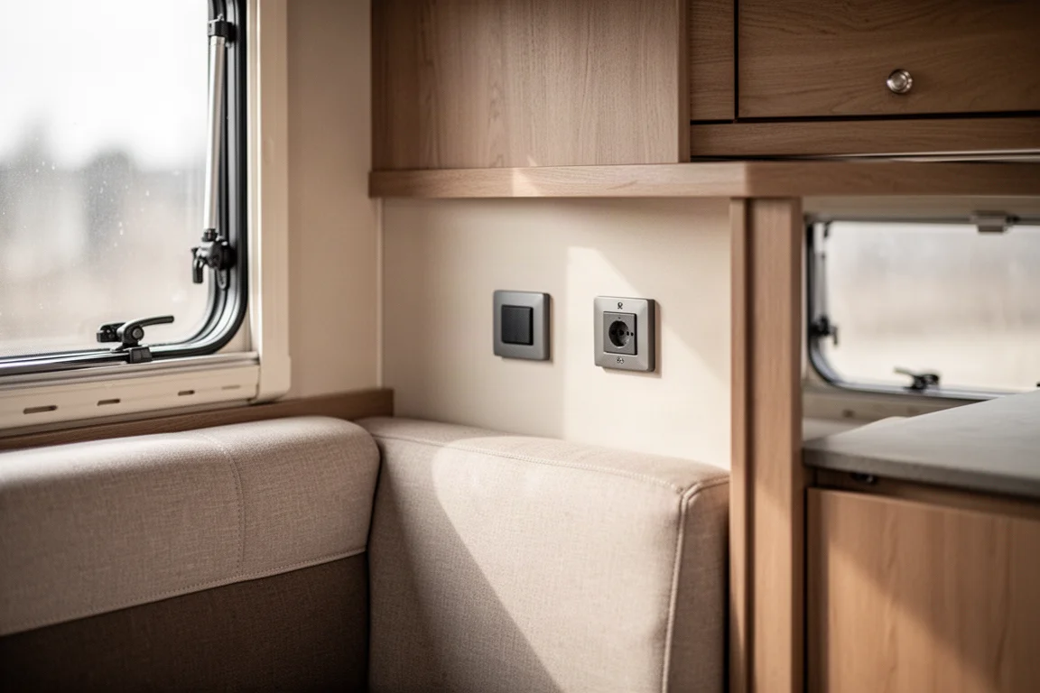 Mapped electrical outlets in a compact RV interior