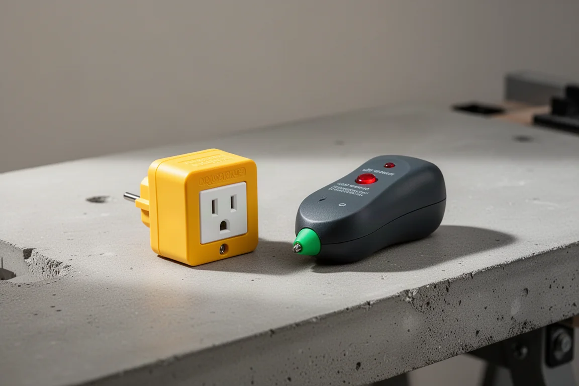 Klein circuit breaker finder transmitter and receiver on a workbench