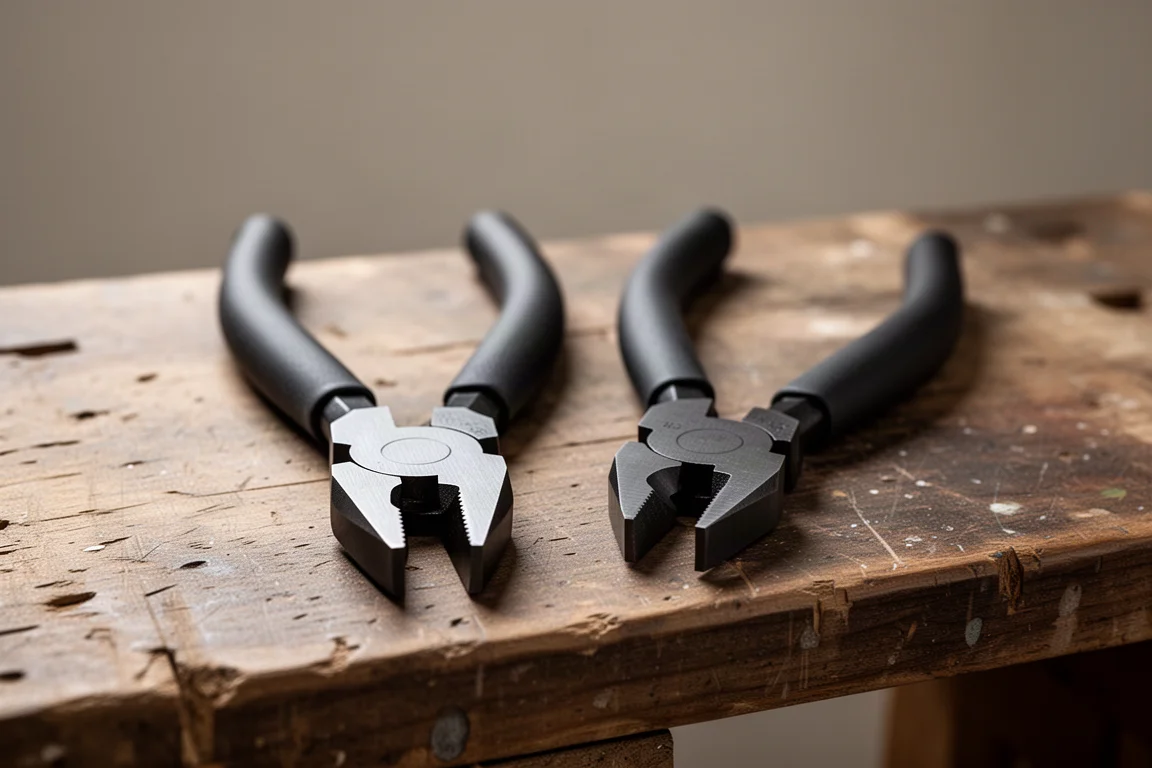 Two 7-inch diagonal cutters side by side on a workbench