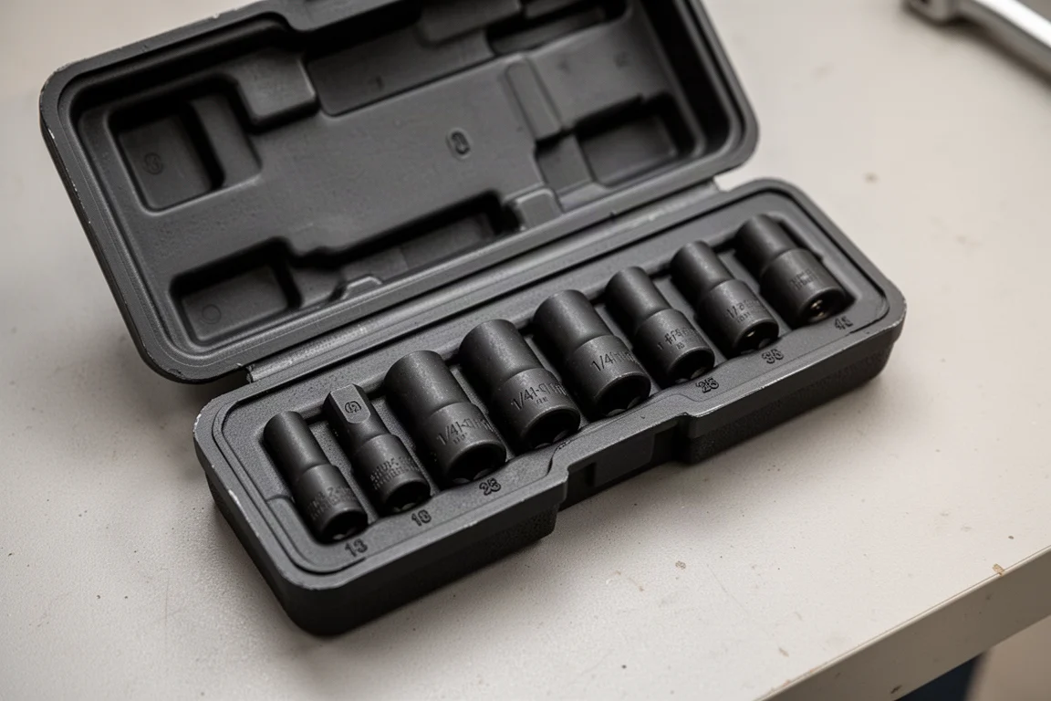 Open socket tray showing small metric and SAE sockets