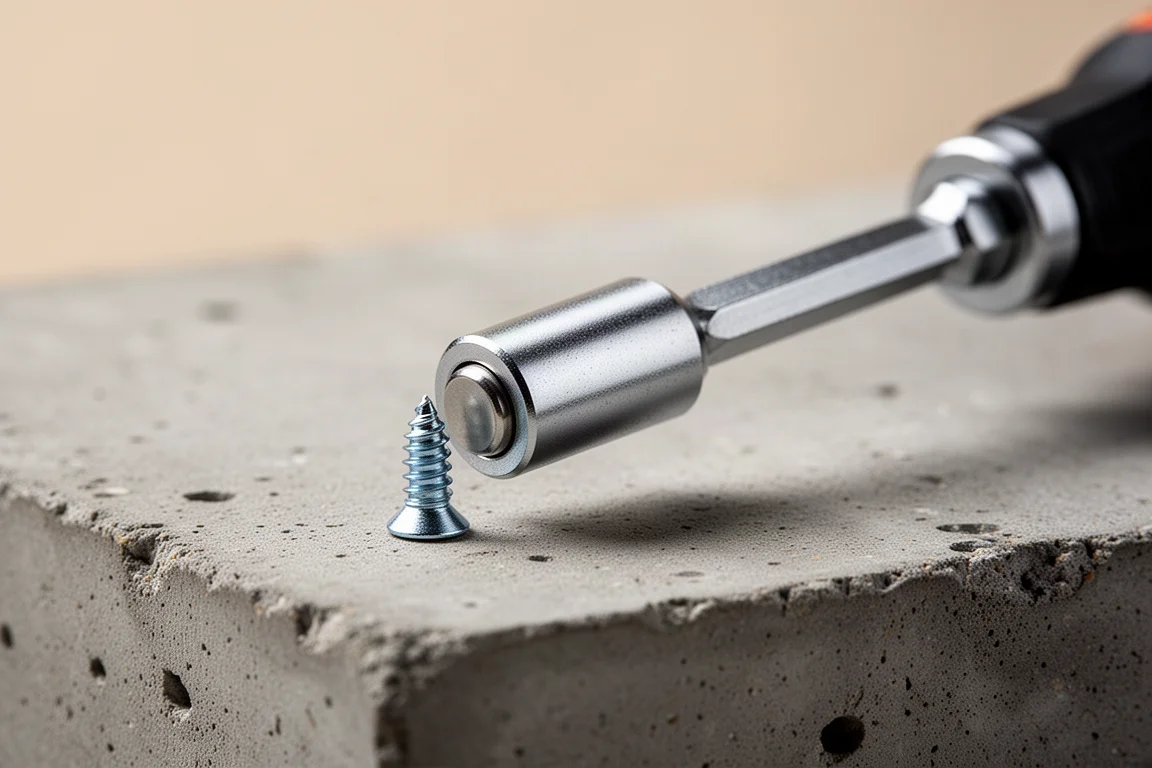 Magnetyczna nasadka trzymająca wkręt na metalowej powierzchni