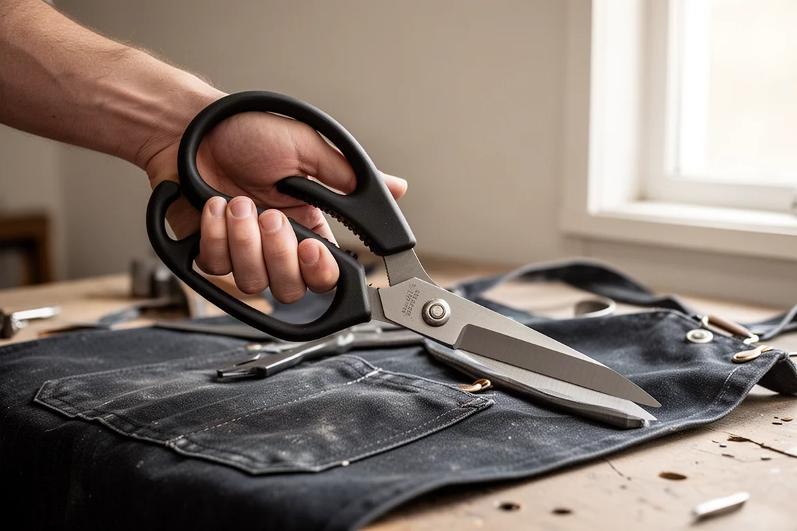 Mano che impugna le maniglie oversize multifinger delle forbici heavy duty