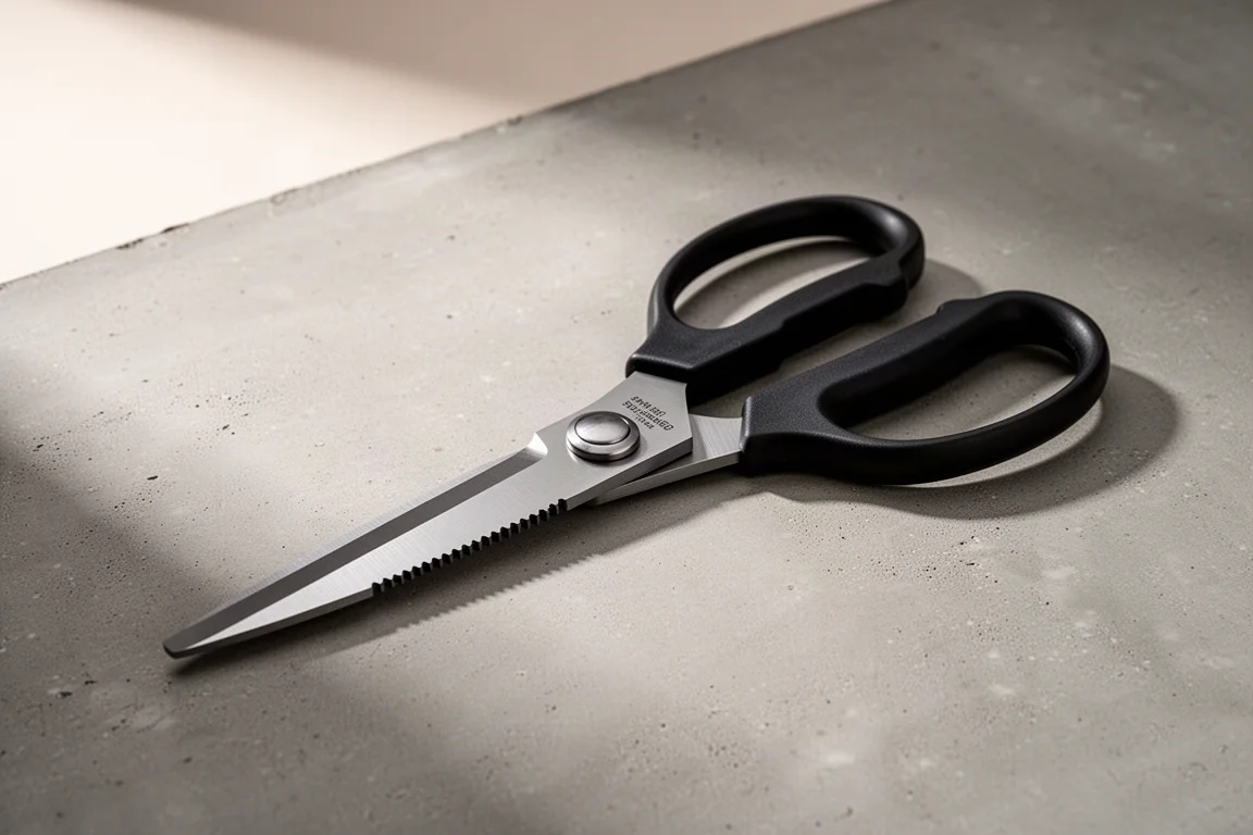 Klein Tools 23015 ciężkie nożyc o tępym czubku i częściowo piłowane ostrze na betonowej powierzchni