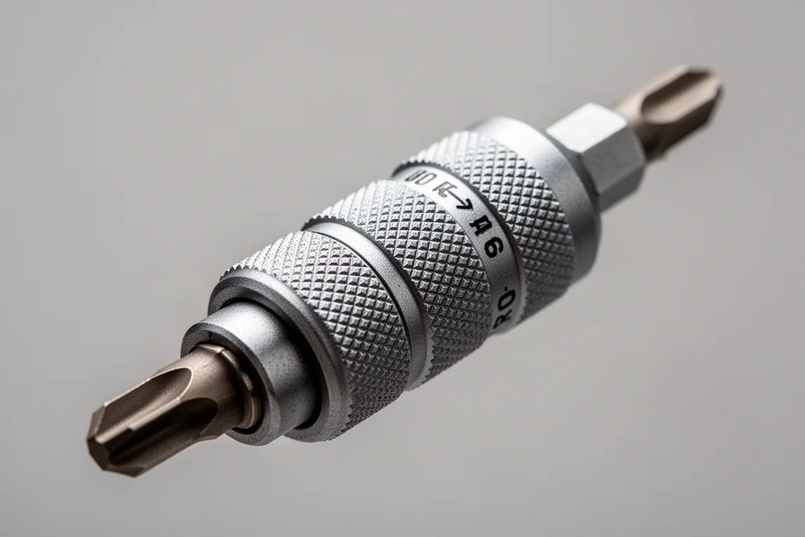 Textured ratcheting collar on a screwdriver handle viewed in detail