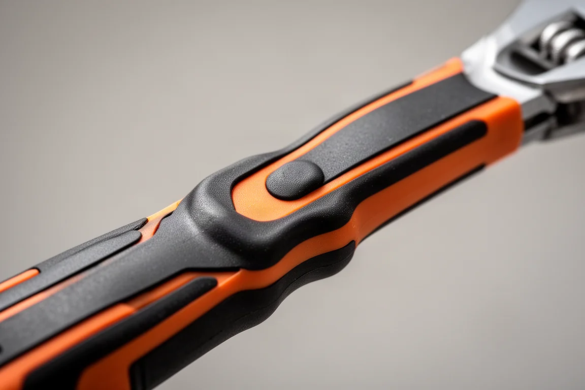 Närbild på det trelagers isolerade handtaget med det orangefärgade skiktet synligt