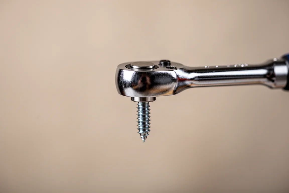 Magnetized ratchet tip holding a screw securely in mid-air