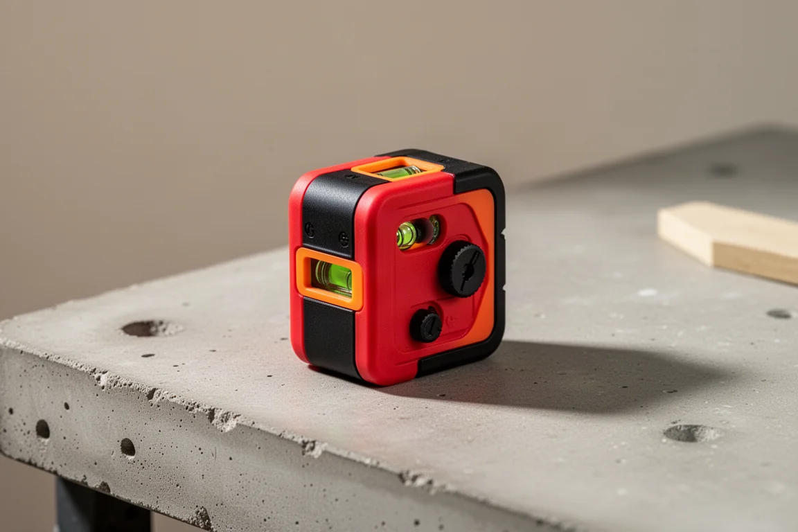 Klein Tools 93 PTL pocket laser level na betonowym blacie warsztatowym