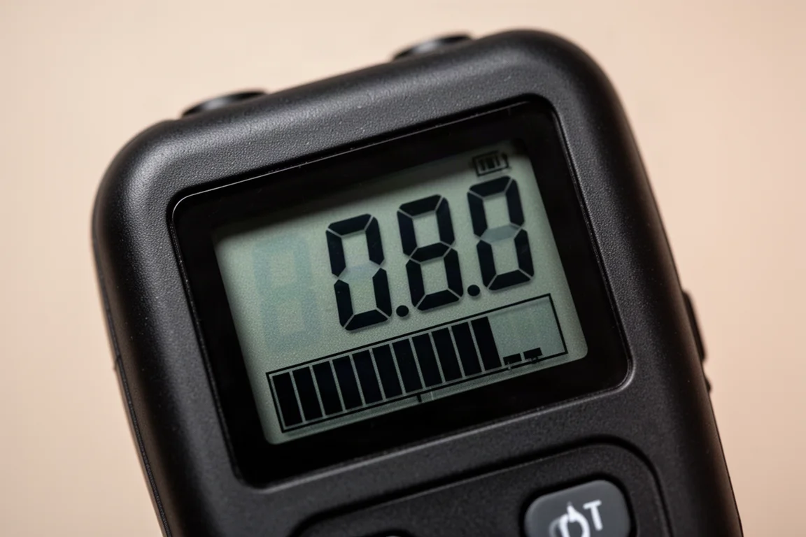 LCD display of a light meter showing a numeric reading up close