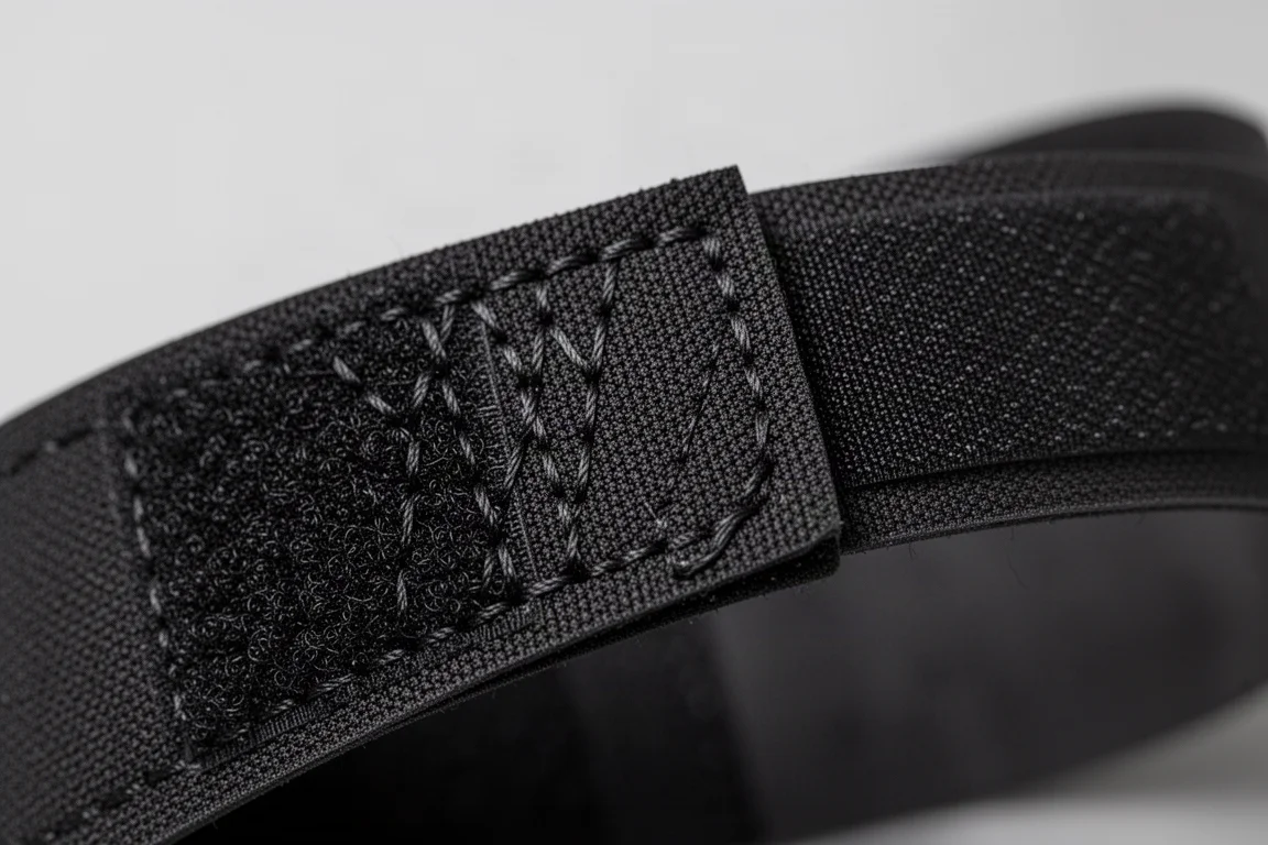 Gros plan sur le bord cousu du bracelet montrant le détail des coutures