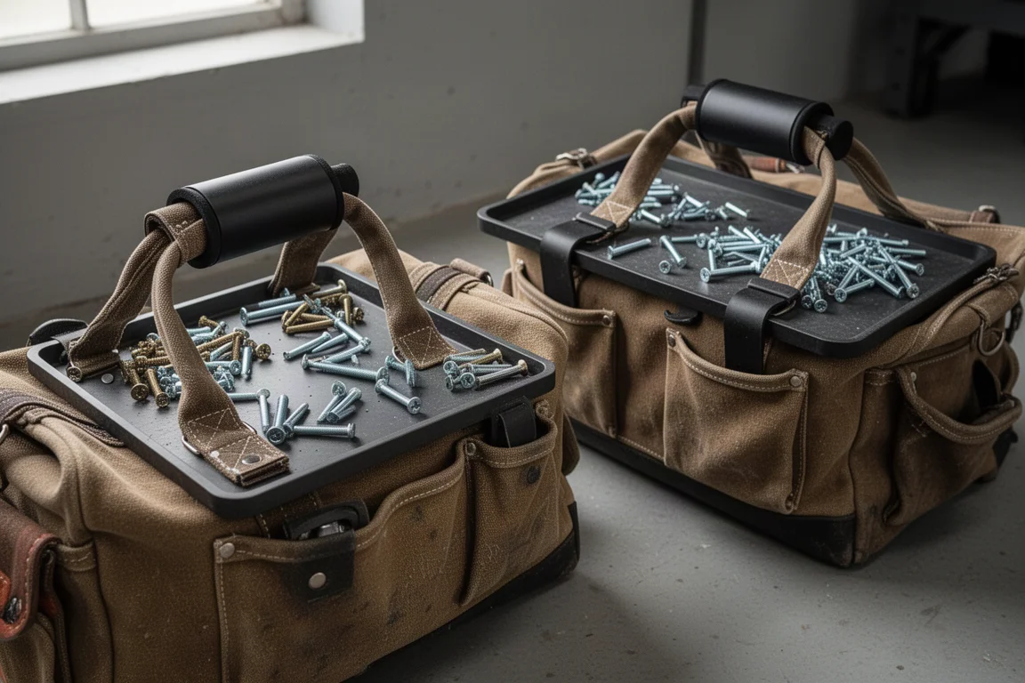 Bracelets magnétiques fixés à des sacs à outils dans un atelier