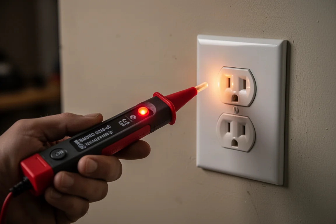 非接觸式電壓感測器在配電箱旁亮起指示