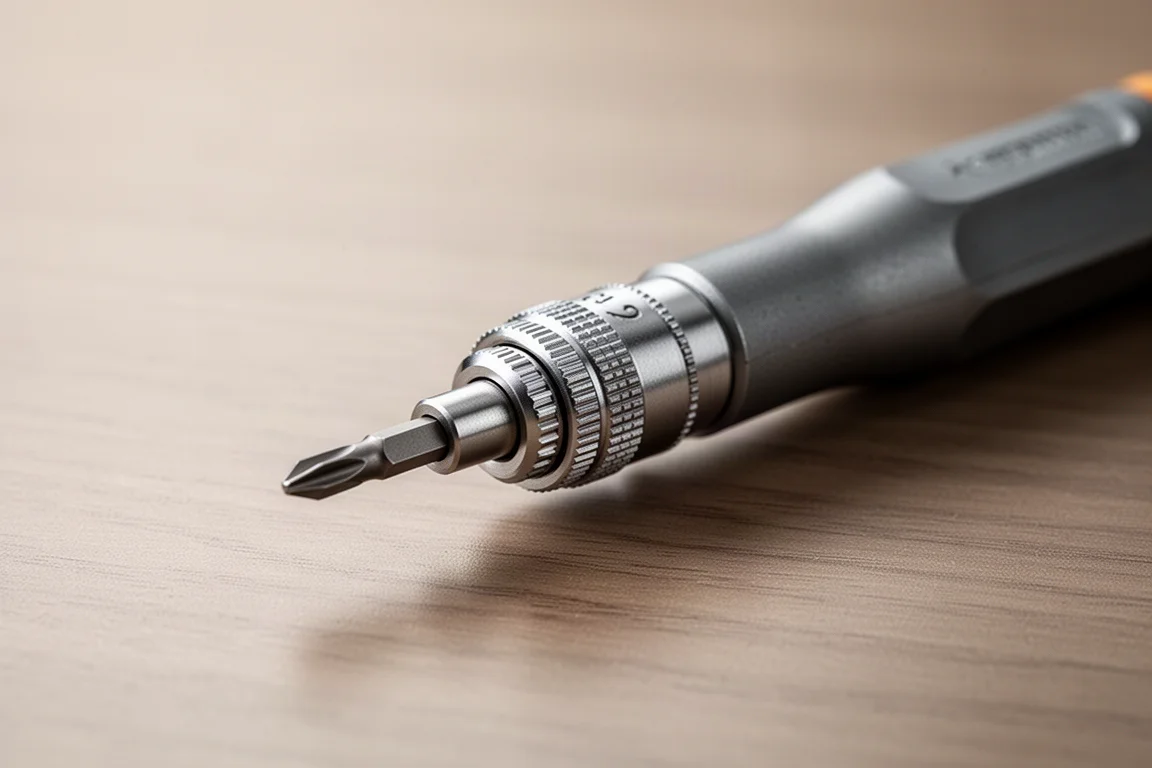 Close-up of a reversible precision screwdriver handle with spinning cap