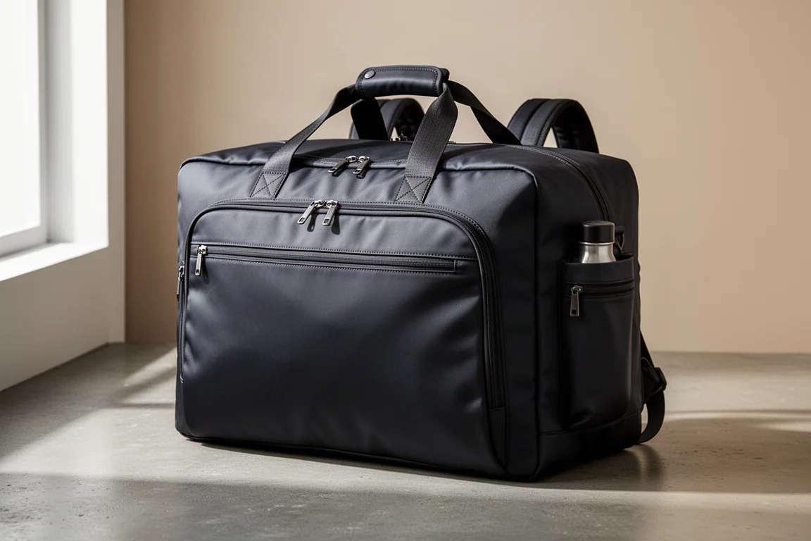 Knack NAT Convertible Duffel travel backpack on a neutral concrete surface