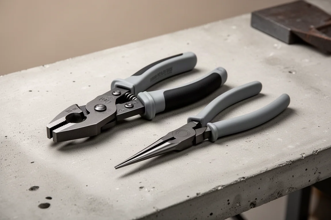 Knipex 986201 and 986202 insulated pliers on a concrete workbench