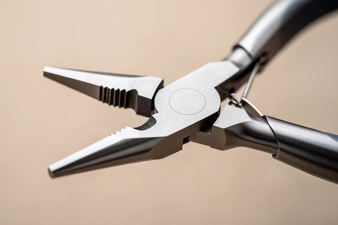 Close-up of the plier jaws showing traction surfaces and integrated wire cutter