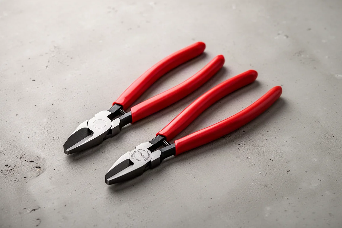 Due formati di pinze da taglio Knipex affiancate su un banco di lavoro per il confronto