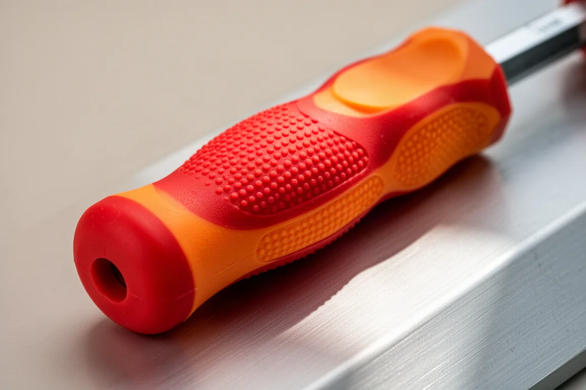 Close-up of the textured screwdriver handle showing its two-component overmold