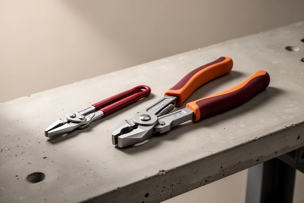 Knipex Cobra XS and larger 87 02 180 water pump pliers side by side on a workbench