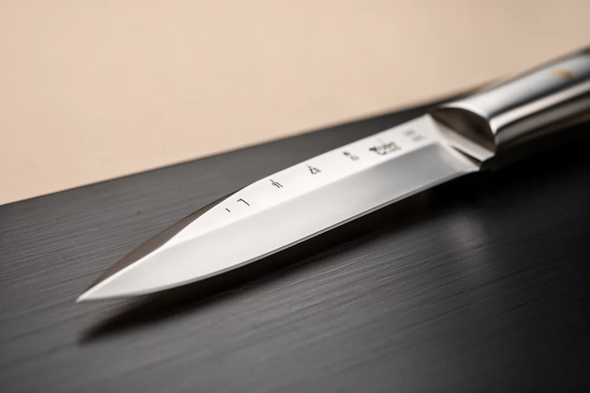 Close-up van een kabelmesblad met zichtbare millimeter-dieptemarks