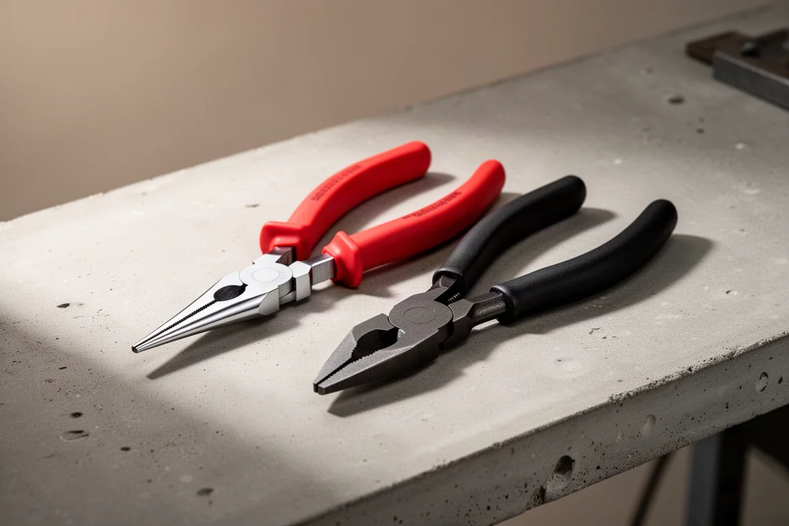 Two pairs of Knipex electrical installation pliers side by side on a workbench