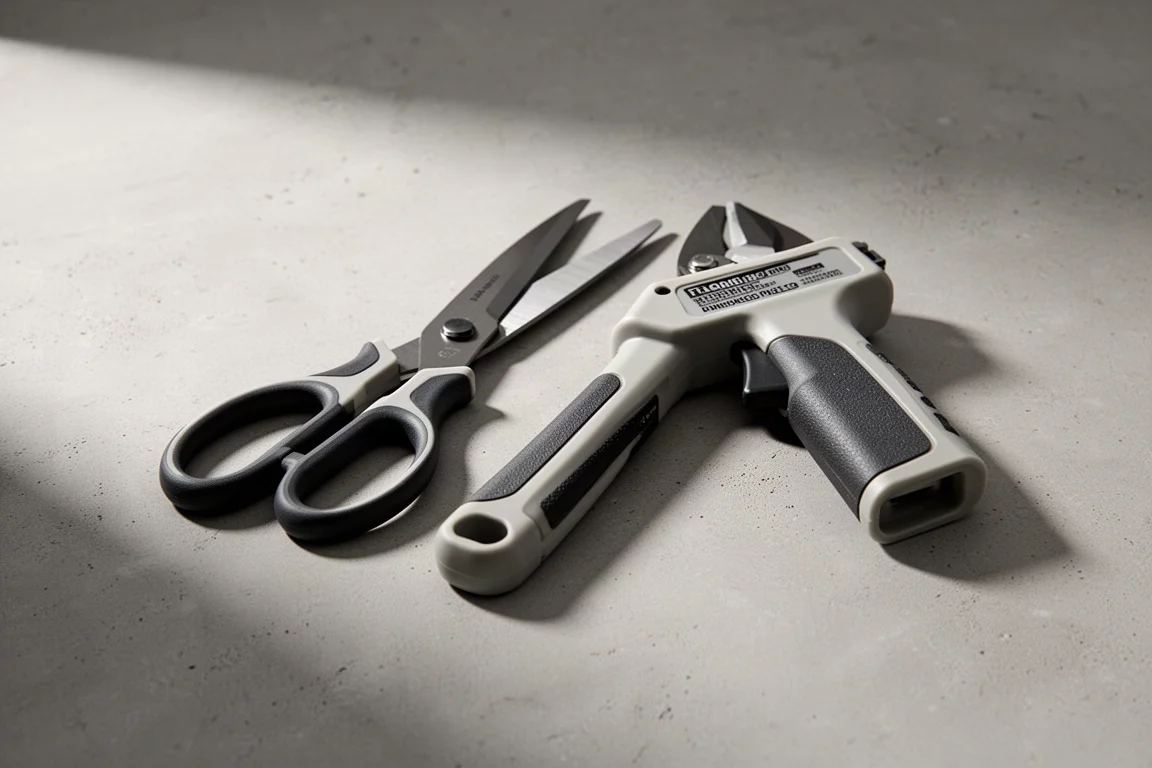 兩把 Knipex 電工剪,一把直柄、一把手槍握把式,放在混凝土表面上