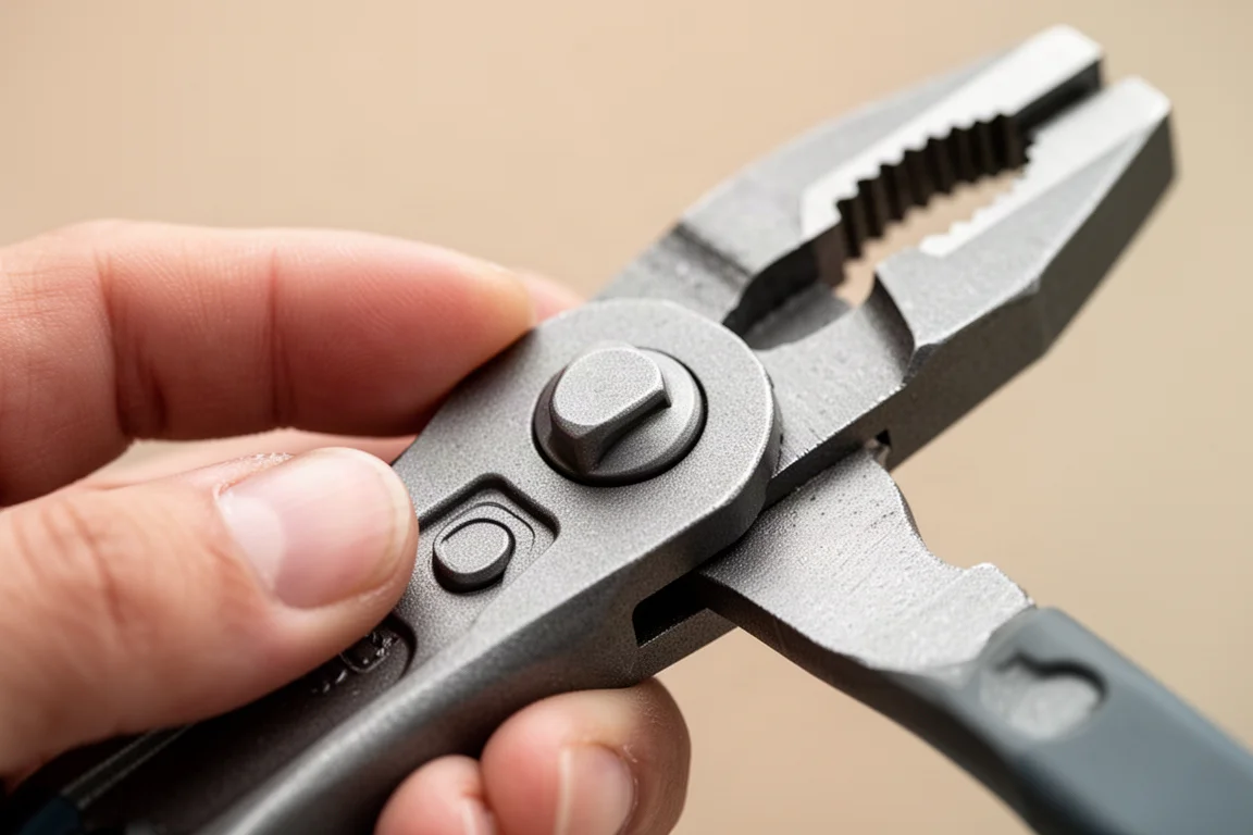 Nahaufnahme des Knopfmechanismus zur Verstellung an den Zangengriffen