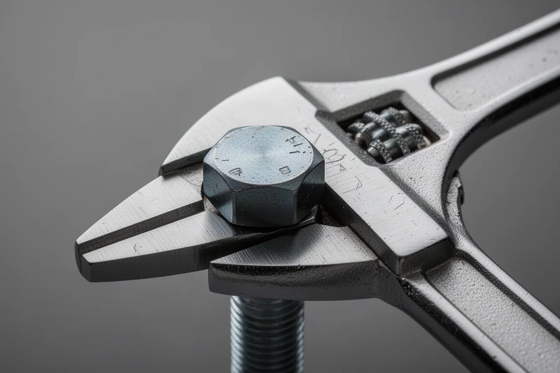 Mâchoires d'une Pliers Wrench serrées fermement sur une fixation hexagonale