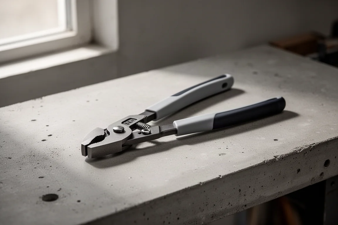 Knipex SmartGrip water pump pliers resting on a concrete workbench
