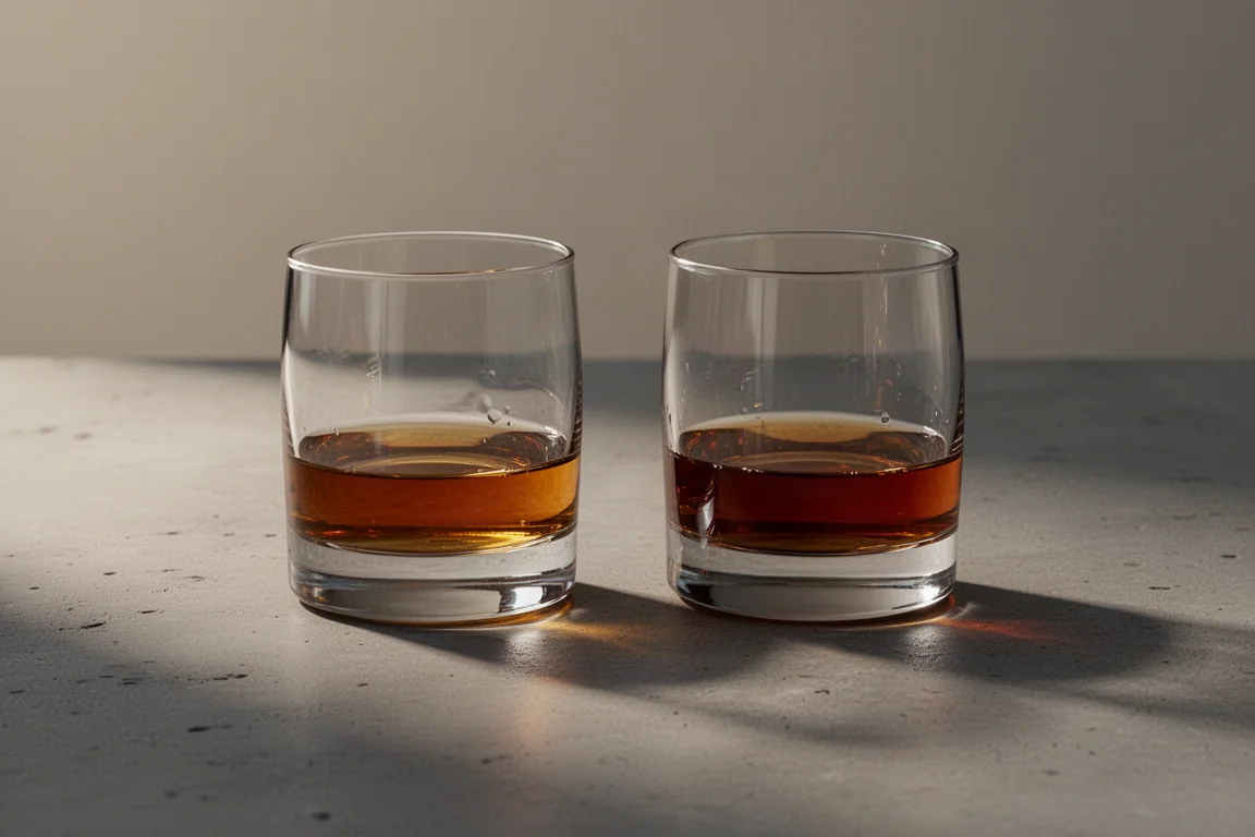 Two whiskey glasses side by side for a comparison tasting