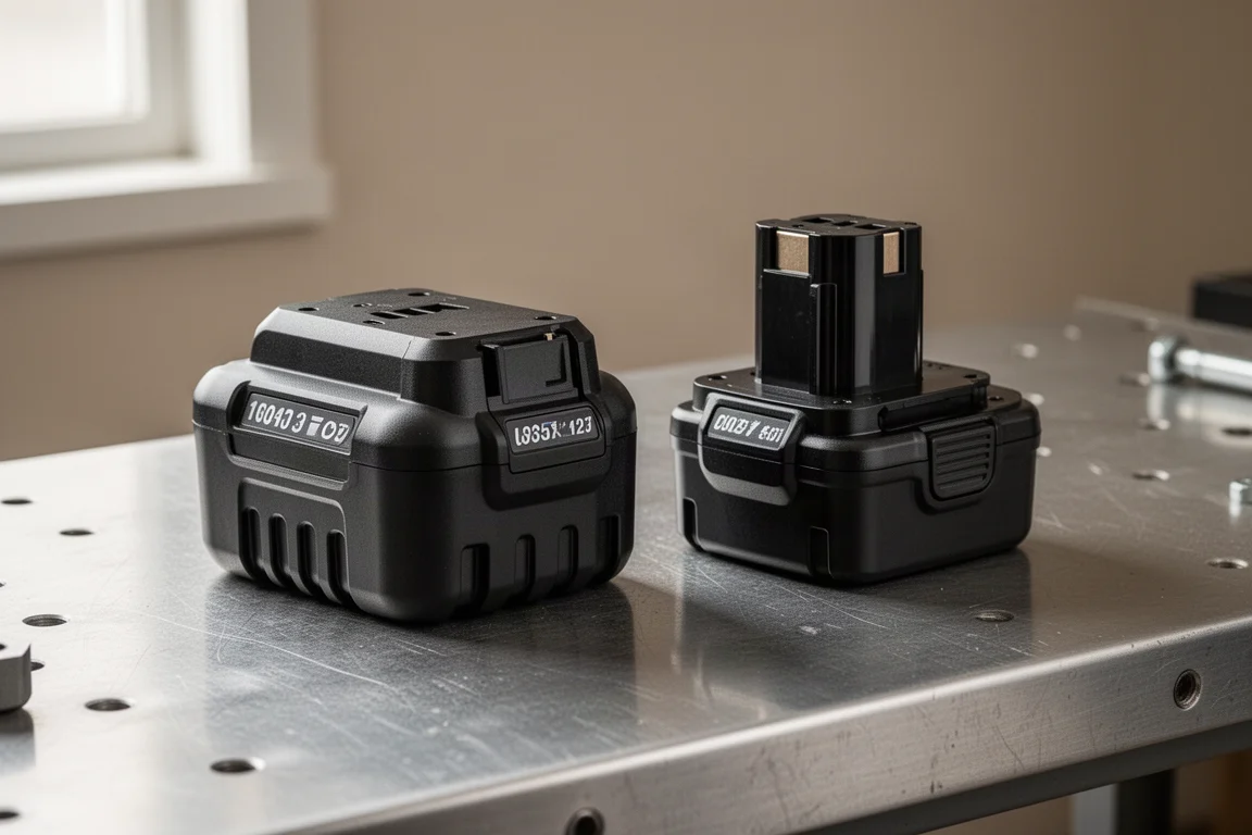 Due pacchi batteria della stessa capacità affiancati che mostrano dimensioni fisiche diverse