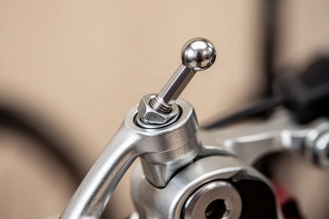 Close-up of a ball-end hex key engaging a bolt at a slight angle