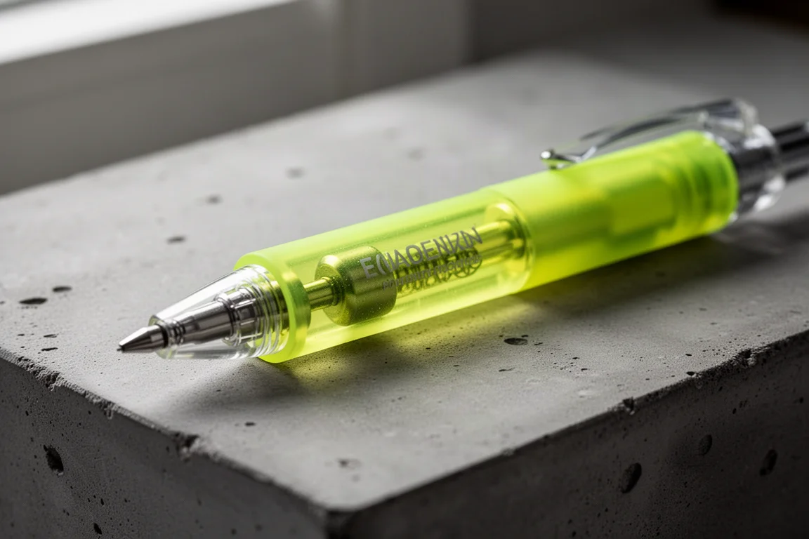 Translucent yellow mechanical pencil barrel showing internal mechanism