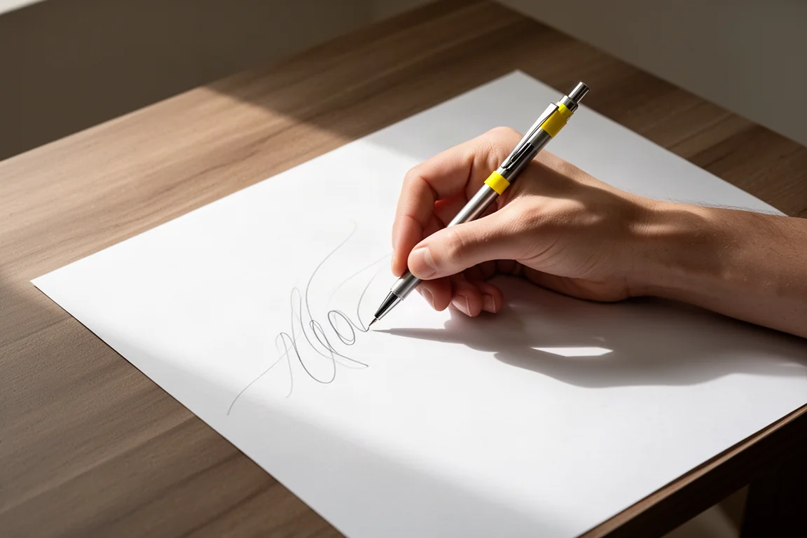 Hand writing smoothly on paper with a light mechanical pencil