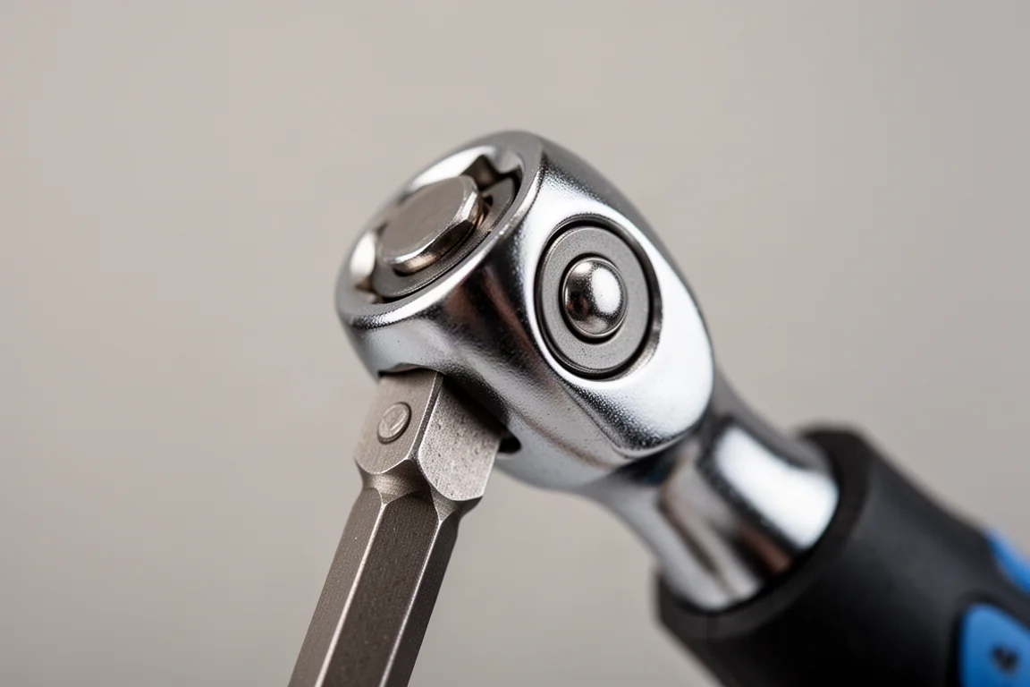 Gros plan sur une tête de douille oscillante pivotant selon un angle