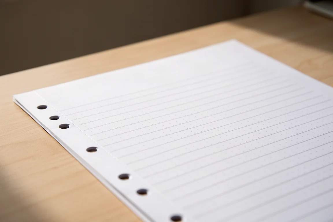 Kartka w kropki z linaturą, papier w kartkach luźnych w miękkim świetle dziennym
