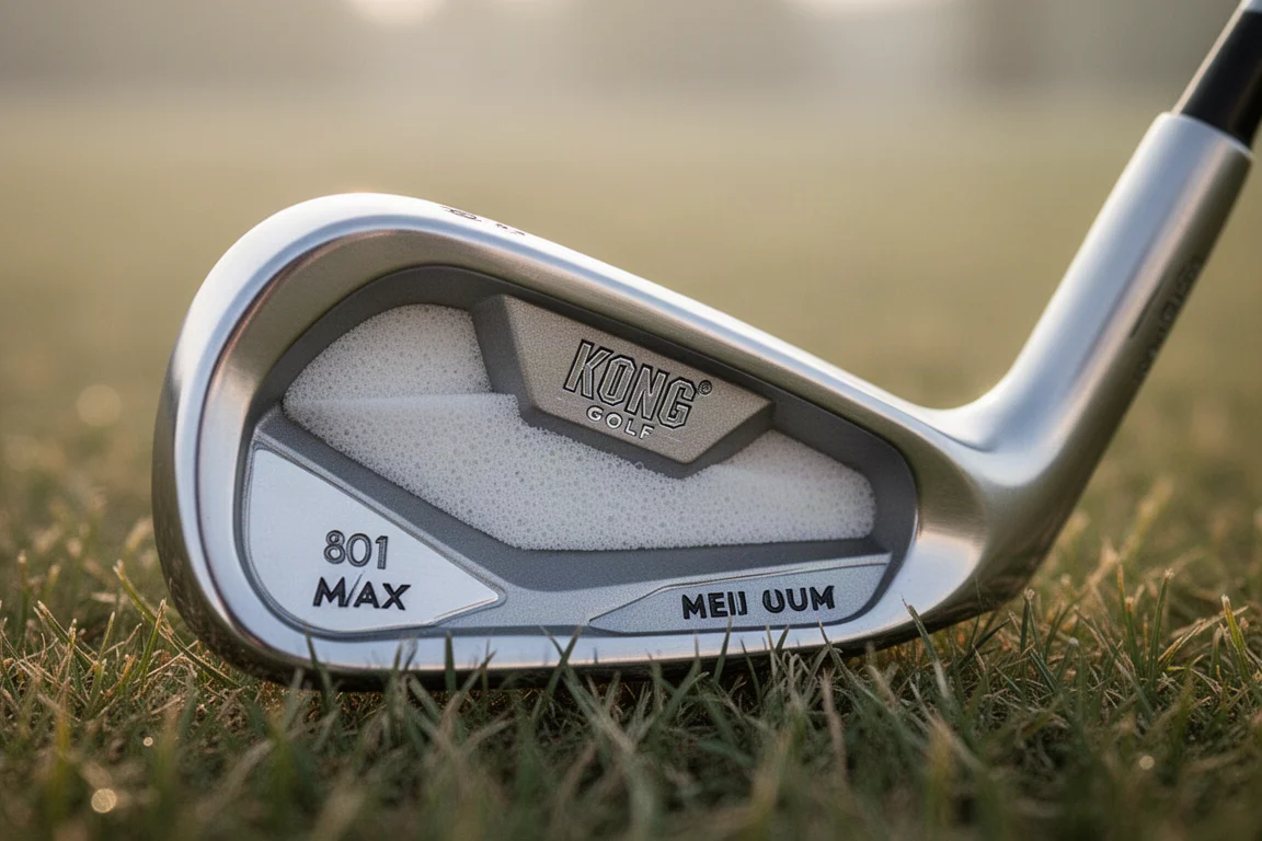 Primer plano de la cabeza de un hierro Kong Golf 801 Max que muestra el diseño de cavidad trasera