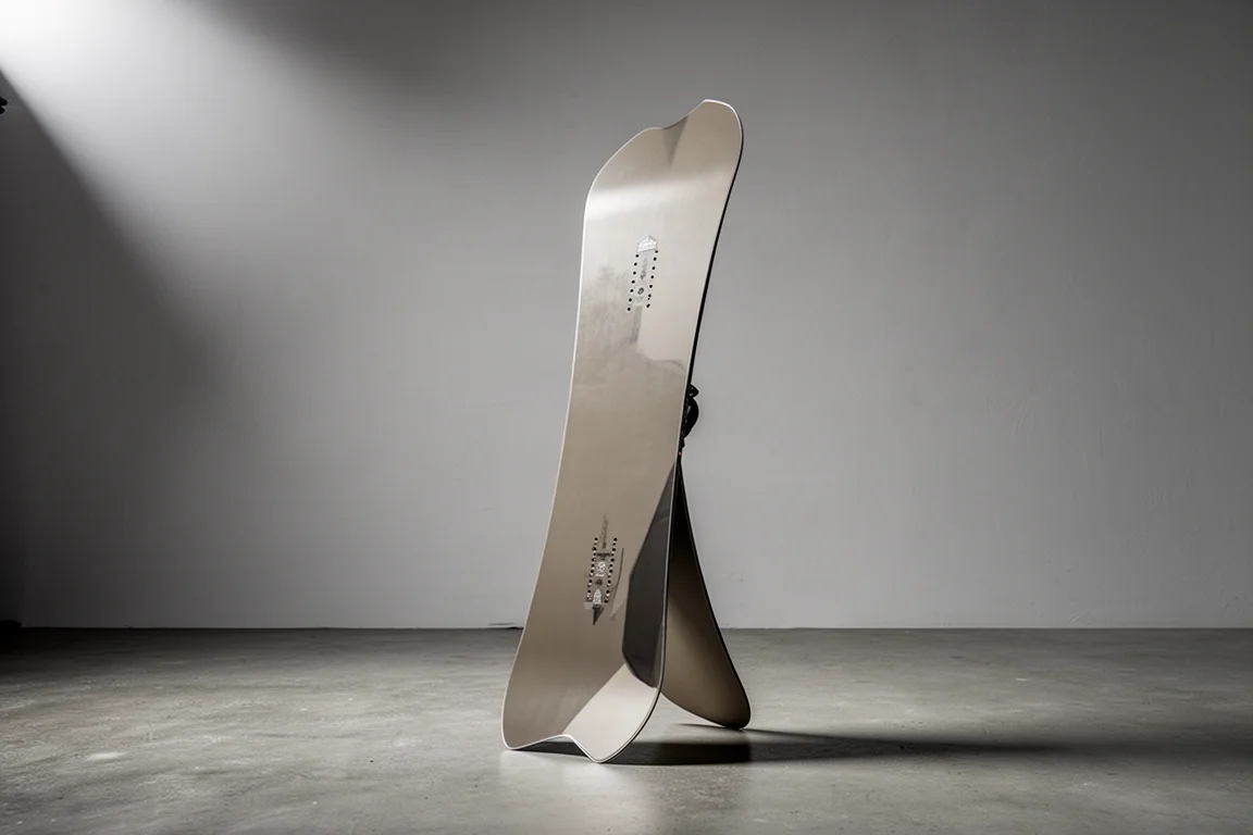 Korua Dart Snowboard aufrecht stehend vor neutralem grauem Hintergrund