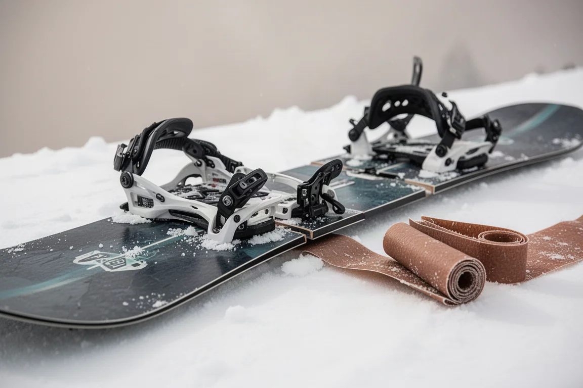 Splitboard-Hälften im Ride Mode zusammengeklickt an einem freiliegenden Hang