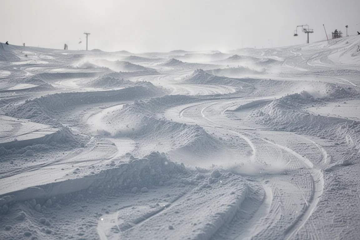 滑雪場整理道上被攪碎翻起的顛簸雪況