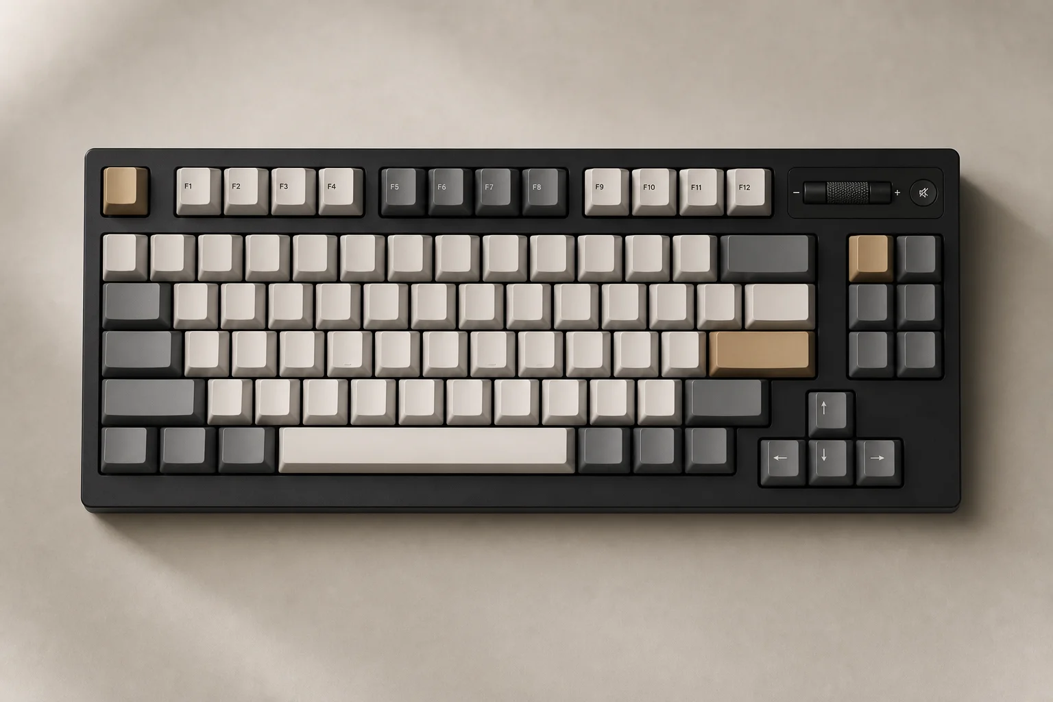 Teclado mecánico con control de volumen giratorio y teclas de función visibles