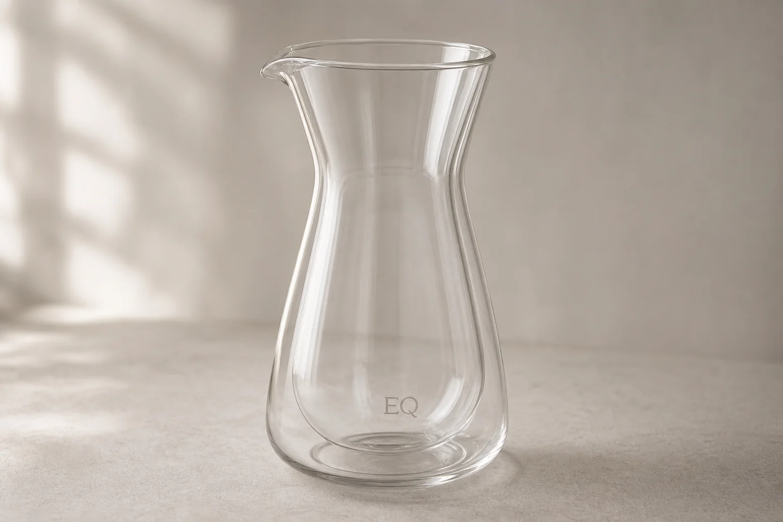 Kruve EQ tasting glasses and carafe on marble surface