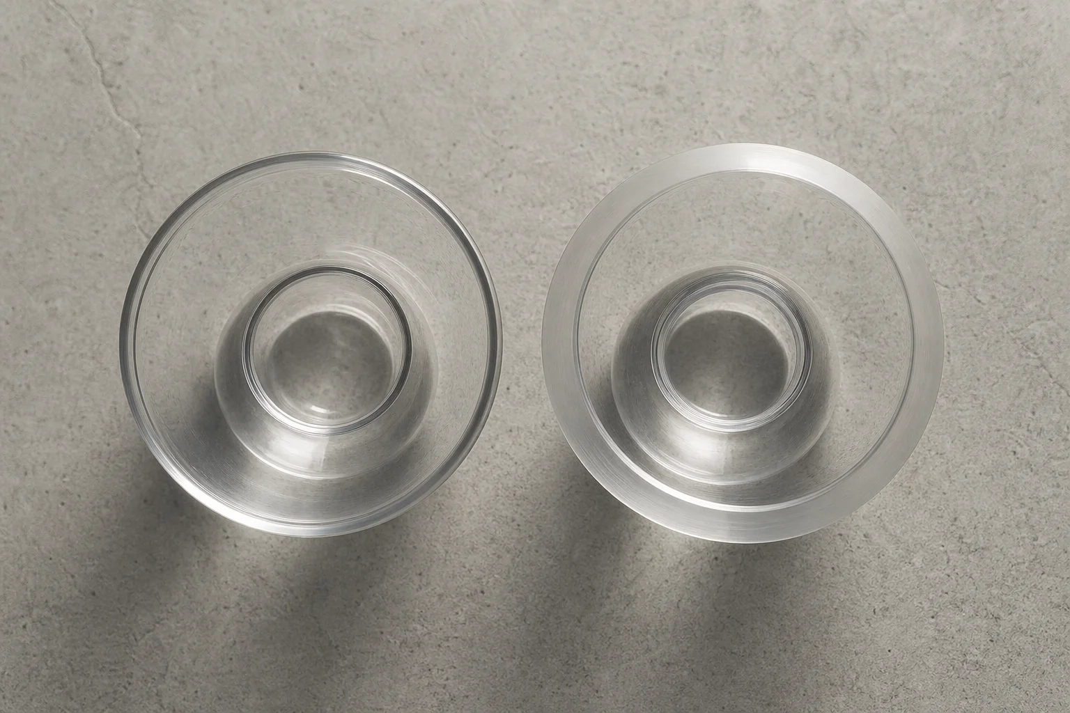 Two tasting glasses side by side showing different rim widths
