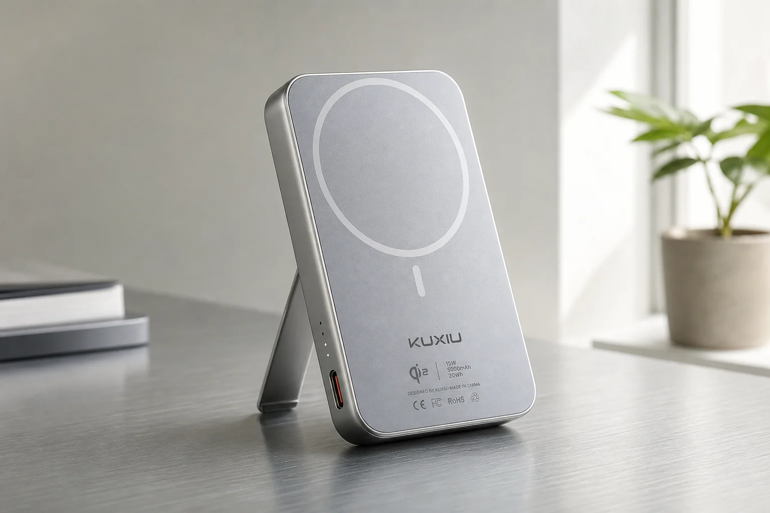 Three MagSafe battery packs arranged on concrete surface