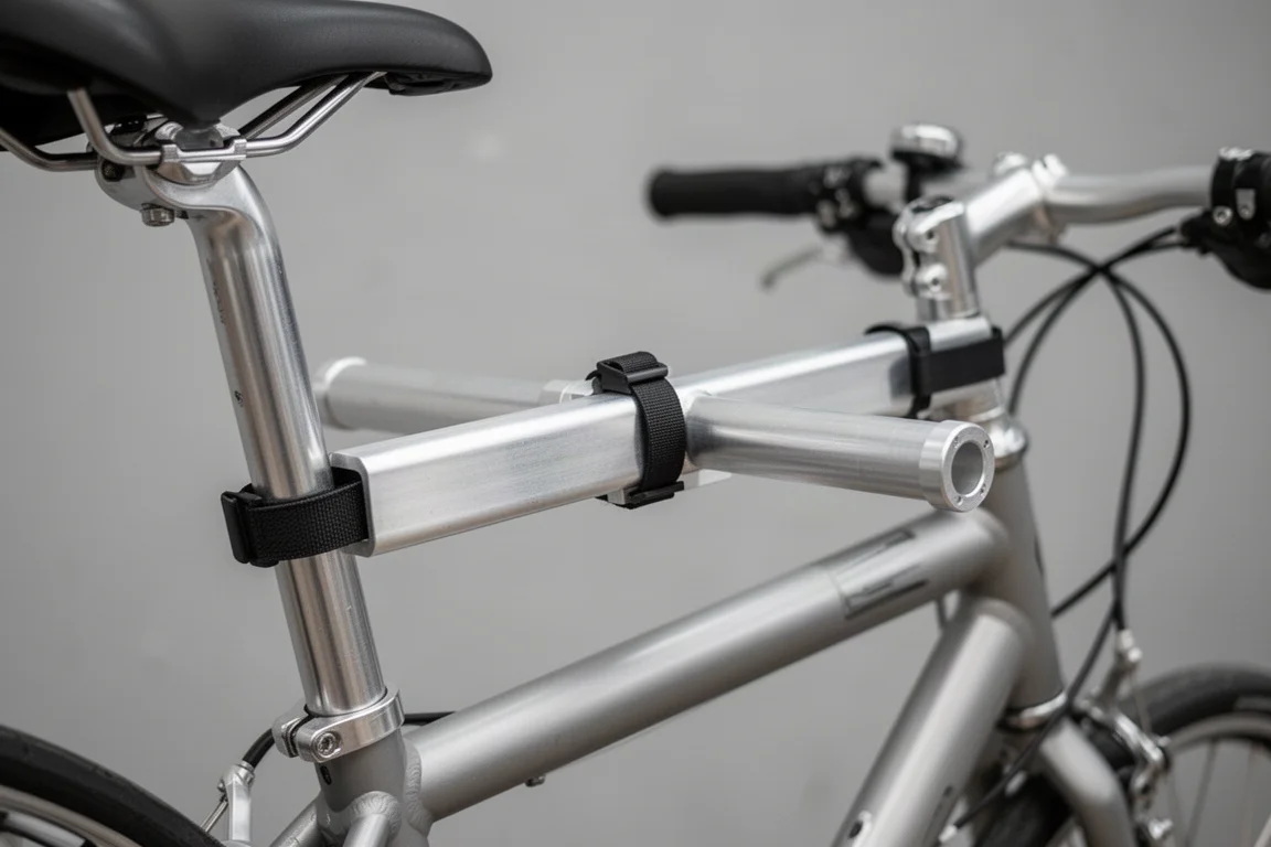 Adattatore per traversa del telaio della bicicletta fissato tra canna della sella e tubo sterzo