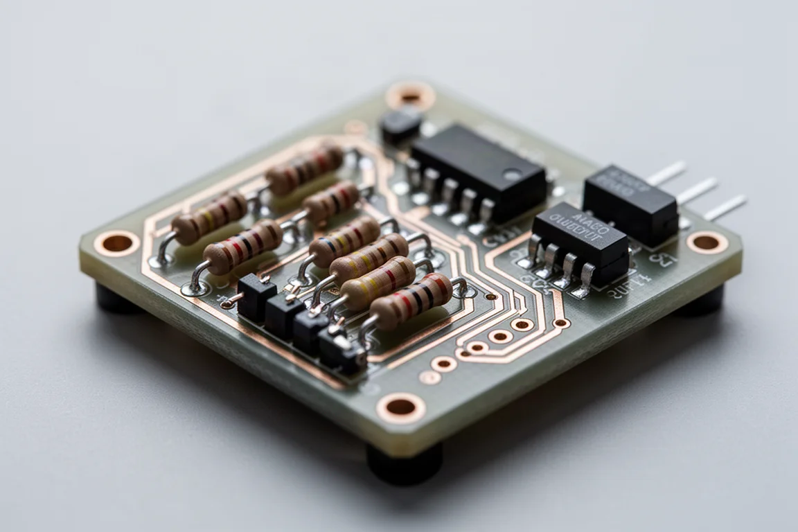 Macro view of precision resistor ladder on a compact audio circuit board