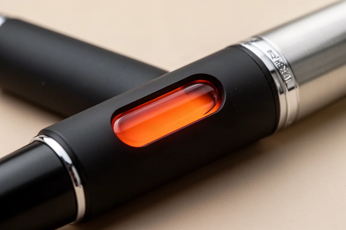 Gros plan sur une section de préhension en acier inoxydable texturée accrochant la lumière