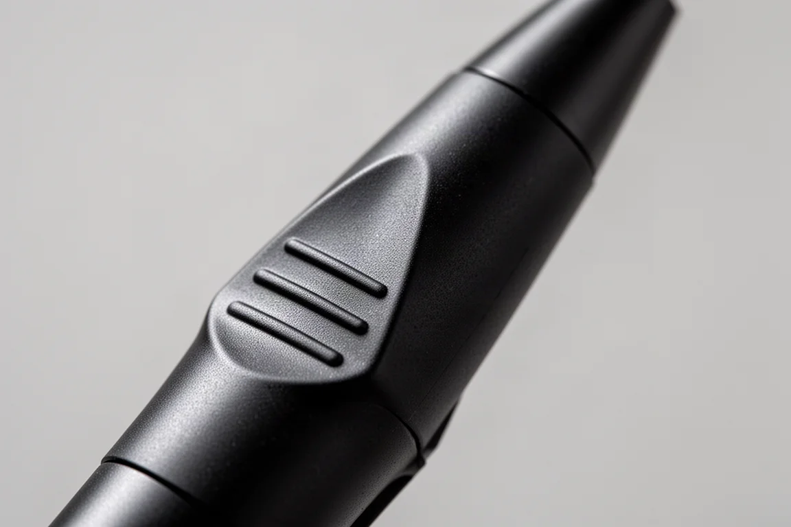 Zbliżenie na trójgraniastą ergonomiczną sekcję chwytu czarnego ołówka mechanicznego