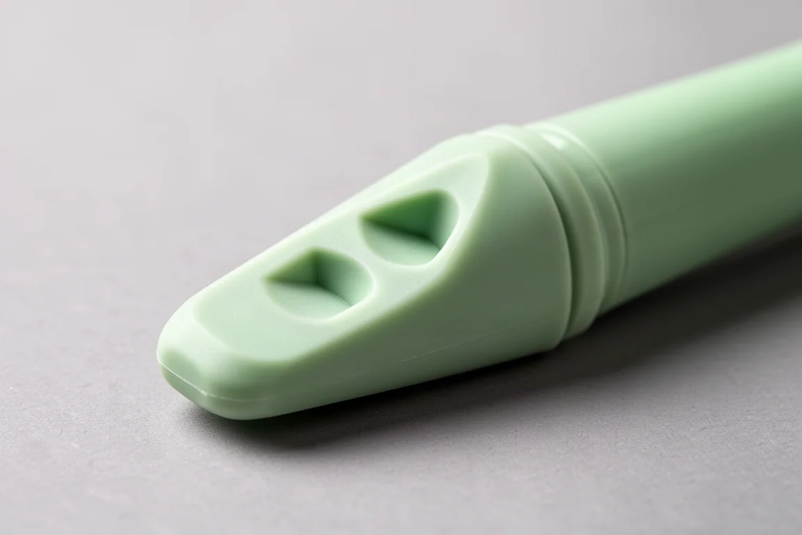 Triangular molded grip section of a fountain pen held in a writing position