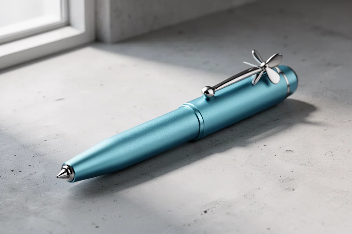 Aquamarine Lamy Studio fountain pen with propeller clip on concrete surface