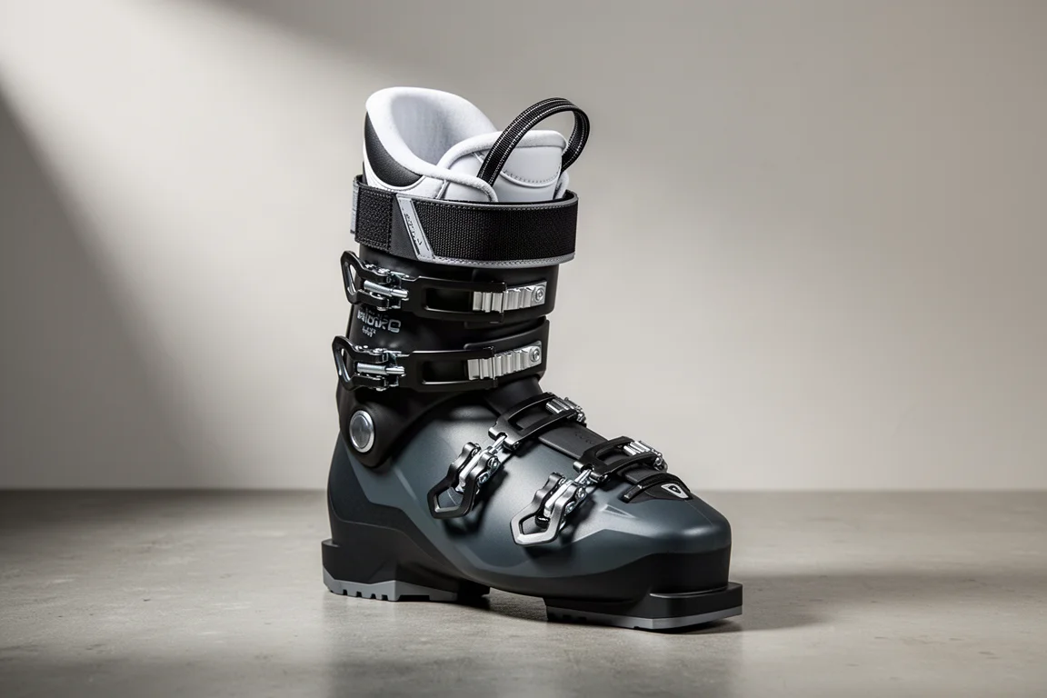 Scarpone da sci alpino a basso volume con coupina corta, quattro chiusure e cinghia di potenza in velcro